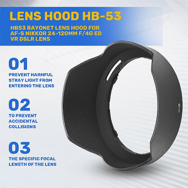 Hb53 Bajonett Motljusskydd för Af-s Nikkor 24-120mm F/4g Ed Vr Dslr Objektiv (Ersätter Hb-53)