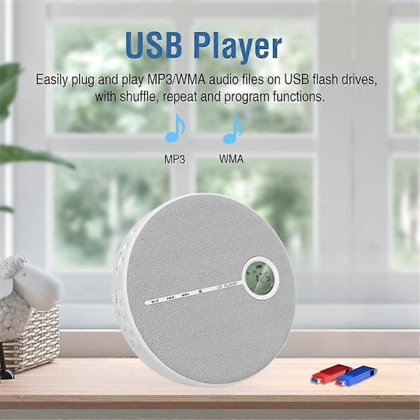 Oppladbar Bluetooth CD-spiller, Musikk CD-diskspiller for bil/reise, Hjemmelyd med stereohøyttaler