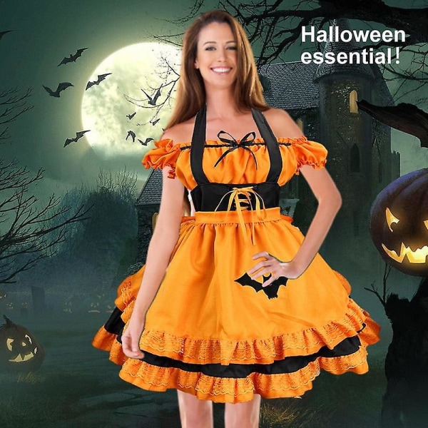 Brodeerattu Pumpkin Maid -asu Anime Cosplay Brodeerattu puku Ranskalainen piika- set Halloween-mekkoasu Black L