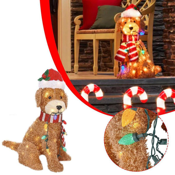 Jul Goldendoodle hundgårdsskylt med ljussnöre Dekoration Xmas utomhus gångväg Gångväg Trädgård Gräsmatta Ornament