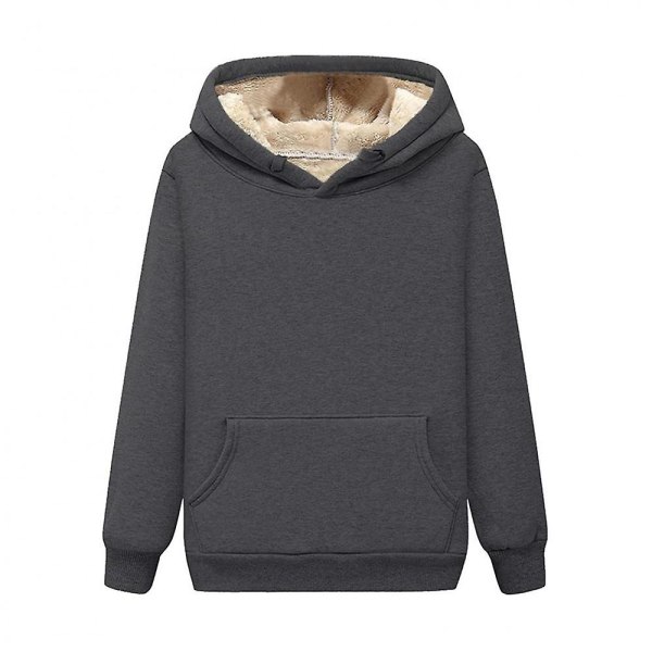 Kvinner Ensfarge Vinter varm fleece-fôret hettegenser Uformell Løse hettegensere Pullover Topper med lomme Dark Grey XL