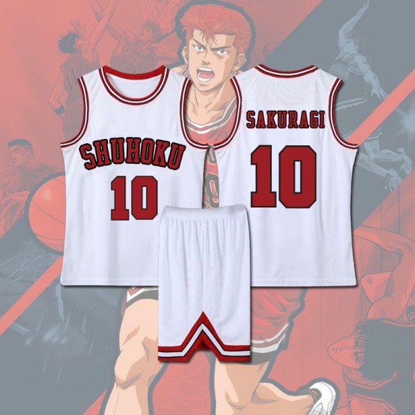 Anime Sakuragi Hanamichi Cosplay Slam Dunk Jersey Shohoku School Basketball Uniform Sportswear Kaede Rukawa Cosplay Costume Gray XXL