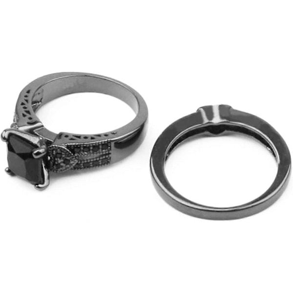 Svart Zirkonring for Kvinner Hjerteformet Simulert Diamant Frierring Forlovelsesring Størrelse 6-10