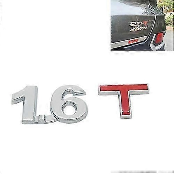 3D Universaali Tarra Kromattu Metalli 1.6T Auto Emblem Badge Tarra Auton Perävaunu Kaasun Syötön Tunnistus