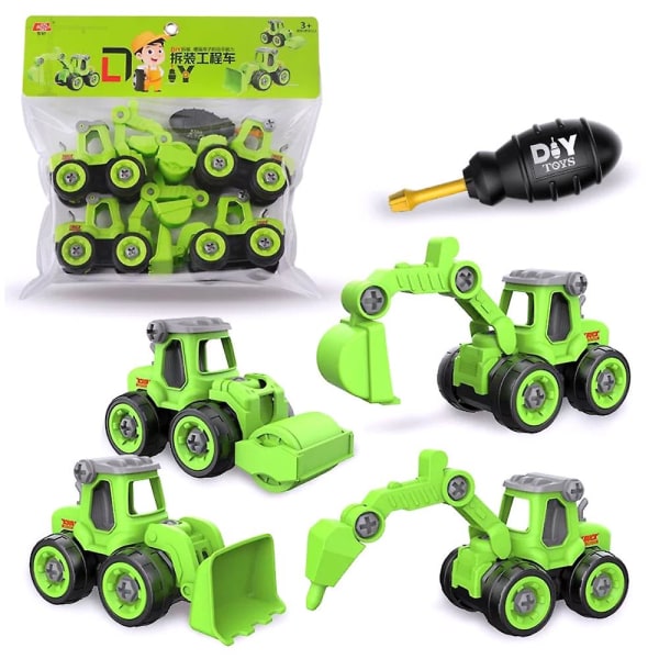 Gør-det-selv Lastning Aflæsning Engineering Truck Gravemaskine Bilmodel Drenge Kreativt legetøj Green
