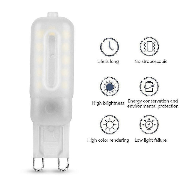 10 st G9 LED-lampa 5w Kallvit 6000k 220v Ersätter Halogenlampor Ej Dimbar