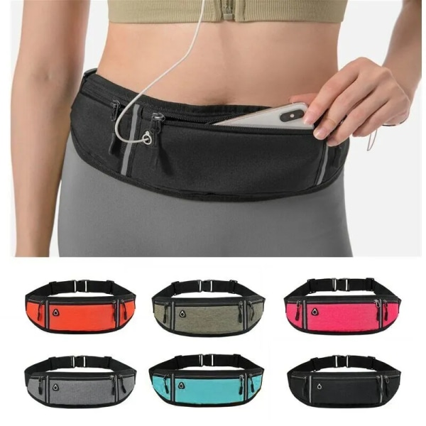 Vedenpitävä kevyt heijastinnauha vyötäröllä Fanny Pack Gym Sports juoksu vyötärölaukku säädettävät joustavat olkaimet black