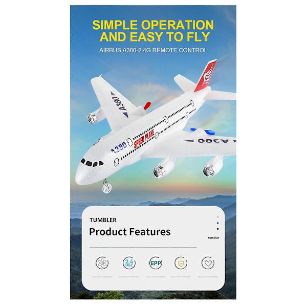 A380 RC Flygplan 2.4G Fjärrkontroll Leksak Fast Vinge Plan Gyro