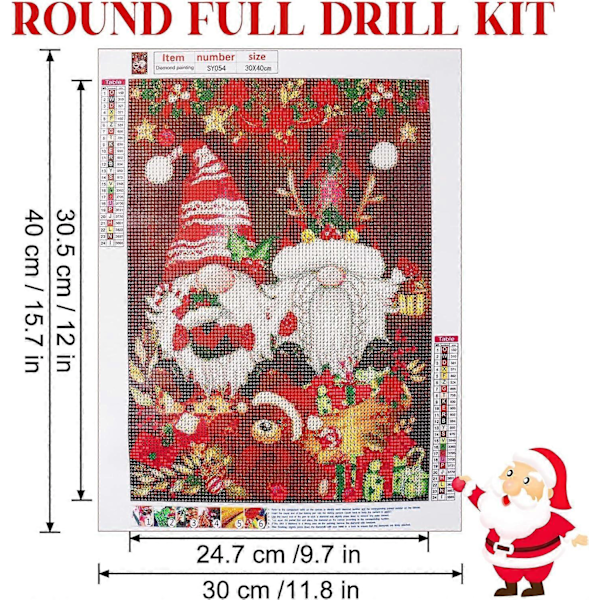 Jul Diamantmålning Konst Kit - 5D DIY Tomtar Vinter Dekorationsset
