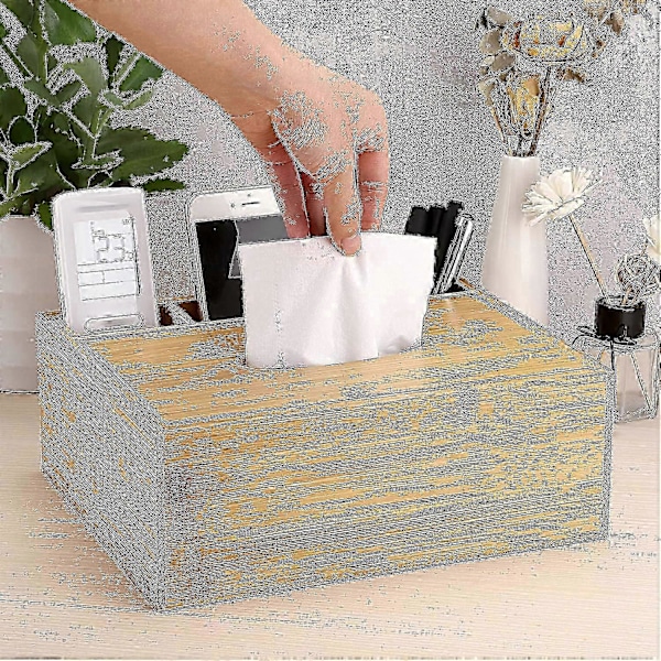 Puinen nenäliinalaatikko, retro paperilaatikon pidike, suorakulmainen paperisäiliö 3-lokeroisella paperitavara-kaukosäätimen laatikon järjestäjällä, retro puu