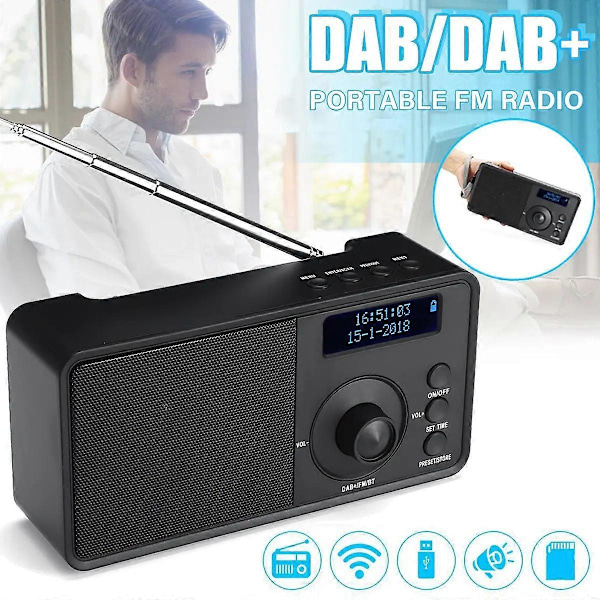 Kannettava + Digitaalinen Radio Langaton Bluetooth Stereokaiutin LCD-näyttö Ulkokäyttöön Kuuloketuki Hälytys