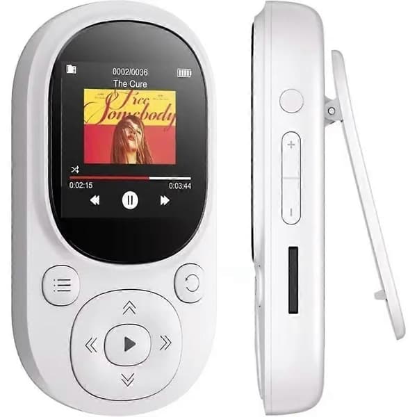 64GB Clip MP3-spiller med Bluetooth 5.3, tapsfri lyd, hvit