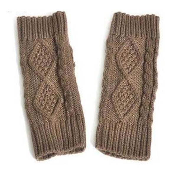 Kvinder strikket halvfinger handsker vintervarmer håndledsarm hånd lange fingerløse vanter Khaki Diamond