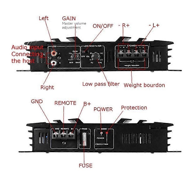 3800 W Bilförstärkare 2 Kanaler Svart Aluminiumlegering Högeffekts Bilstereo Ljudförstärkare för