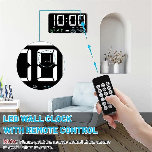 Digital Väggklocka Stor Display, 11.5 tums USB LED Digitala Väggklockor Väckarklocka För Sovrum