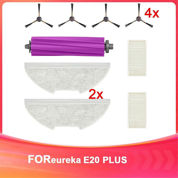 Reservedeler for E20 Plus Robotstøvsuger, Gummibørste, Kantbørster, Hepa-filter