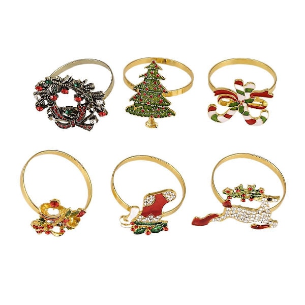 6 stk. Jule Servietringe Jule Servietholderringe Krans til Julefrokost Middagsbord Dekoration