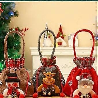 3 st julväskor julklapp dragskoväska för godis äppelväskor tomte snögubbe älg björn juldekor