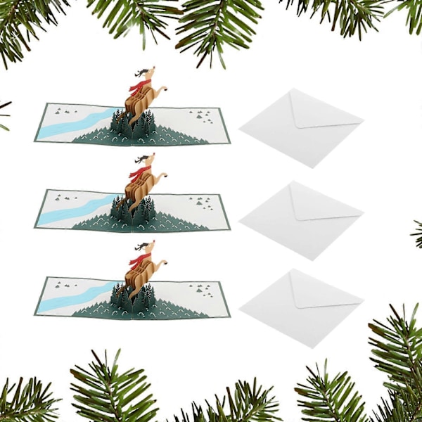 3-pack 3D Julkort med Kuvert - Flygande Rådjur