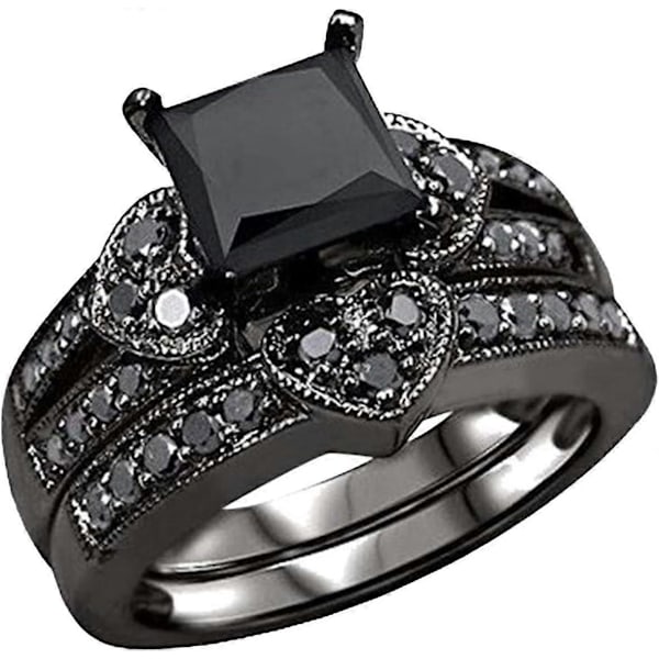Svart Zirkonring for Kvinner Hjerteformet Simulert Diamant Frierring Forlovelsesring Størrelse 6-10