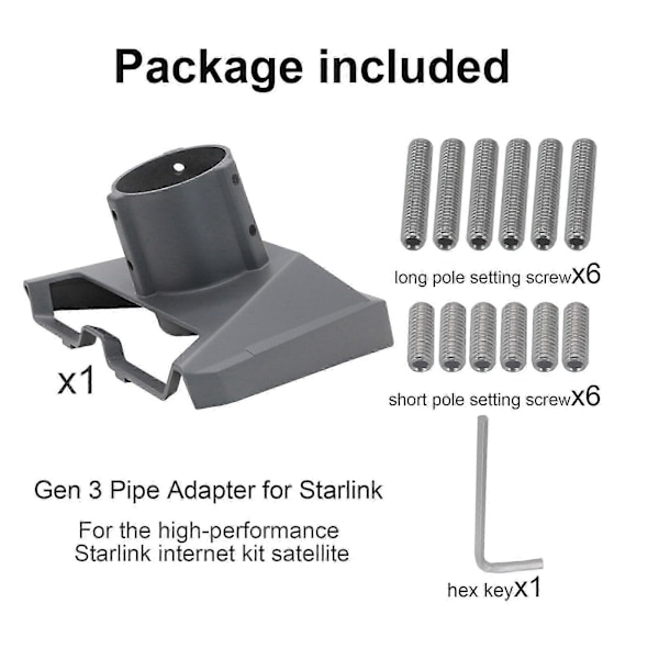 Feste for Starlink, Gen 3 Rør-adapter for Starlink V3 Stangfeste