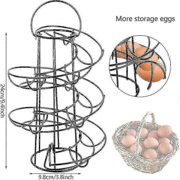 Ägghållare för kök Spiral Förvaringshylla Äggställ Spiralformad Dispenser Rymmer Upp Till 18 Ägg (svart) Tw