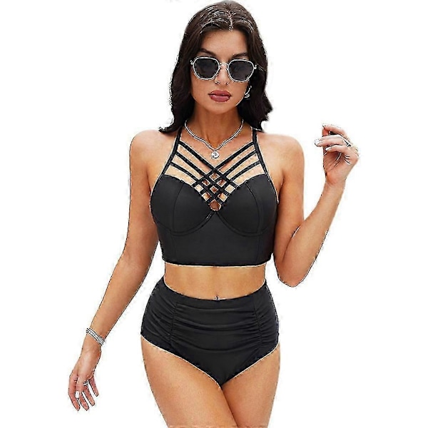 Tvådelad Baddräkt för Kvinnor Högmidjad Bikini Set Baddräkter Med Underdel