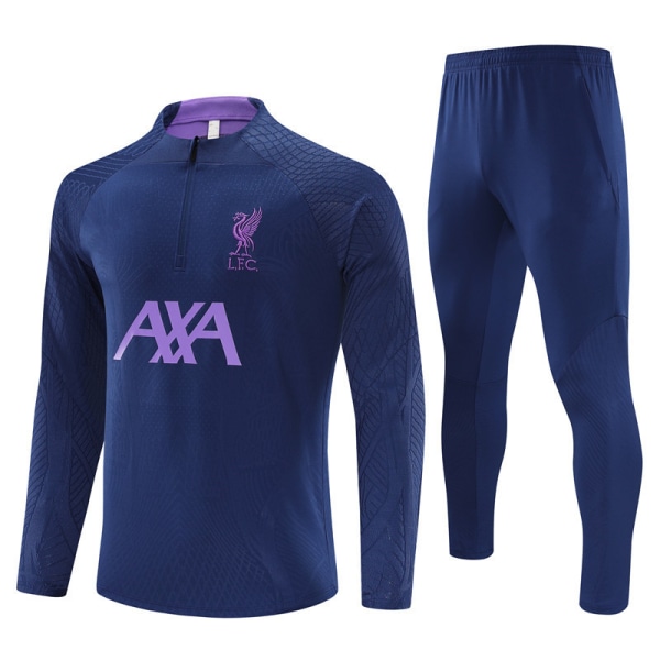 23-24 sæson Liverpool langærmet trøje til voksne og børns fodbolduniform opvarmning langærmet halvtræk træningsuniform Royal blue 10