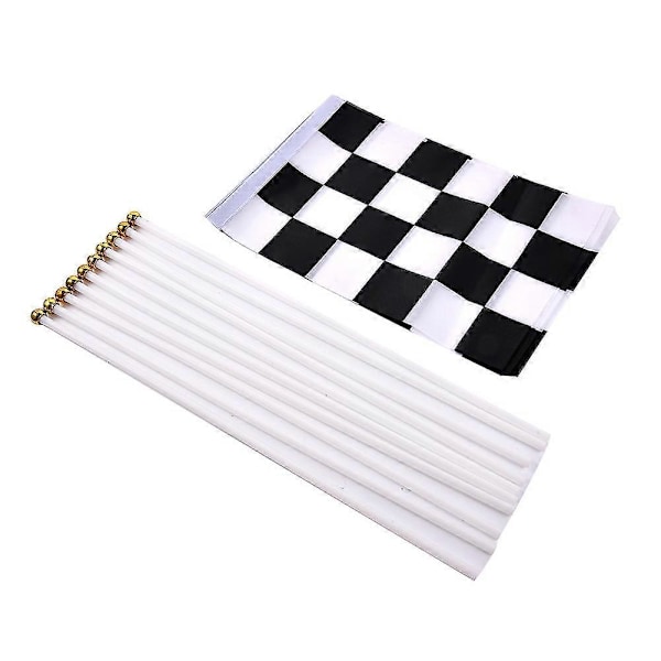 10 st Rutiga Flaggor Racing Polyesterflaggor Svart och Vit Flagga För Racingfest Sportevenemang 14*21cm
