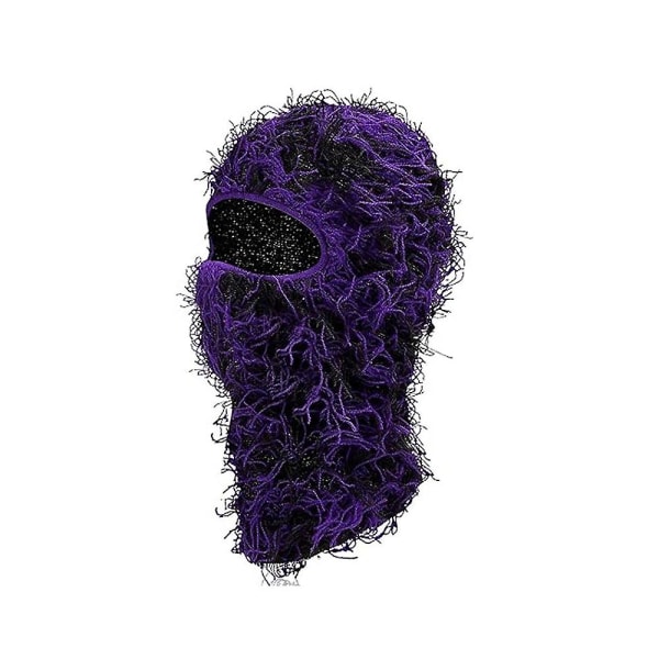Miesten Naisten Distressed Balaclava Hat Cool Ski Mask koko kasvoille Neulottu Balaclava Talven lämmin tuulenpitävä cap kylmään sääön Black Purple