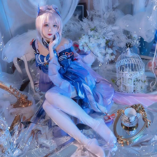 Sangonomiya Kokomi Cosplay Puku Genshin Impact Cosplay Kokomi Tube Topit Mekkoasut Selkäkoriste Peruukki Halloween Cos wig only S