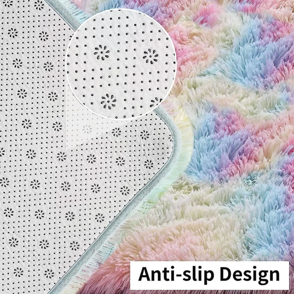 Tflycq Fluffy Area tæpper, 3x5 fod regnbuetæppe, ultrablødt indendørs moderne plystæpper til stue soveværelse børneværelse børneværelse børneværelses indretning, opgradering