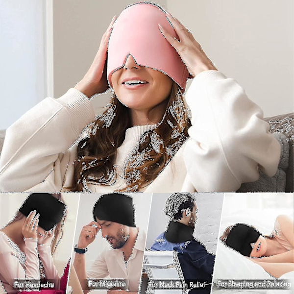 Gel Ice Migränmössa - Huvudvärkslindring med Kylterapi, Bekväm & Stretchig Ögonmask JU