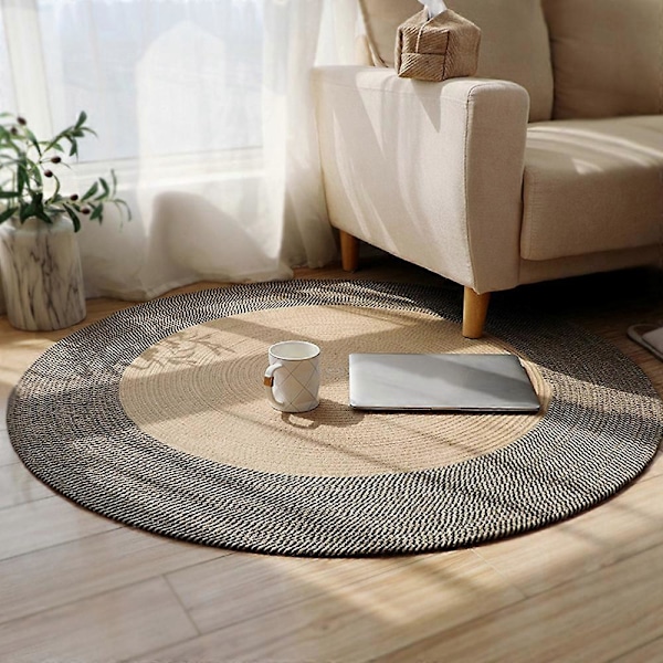 Japansk vævet tæppe jute rundt gulvmåtte simpelt sofabord måtter soveværelse stue sofa F