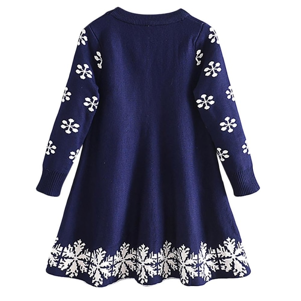 Jul Børn Piger Rensdyr Snowflake Print Jumper Kjole Langærmet Strikket Swing A-line sweater Kjoler Julefest kostume Blue 3-4 Years