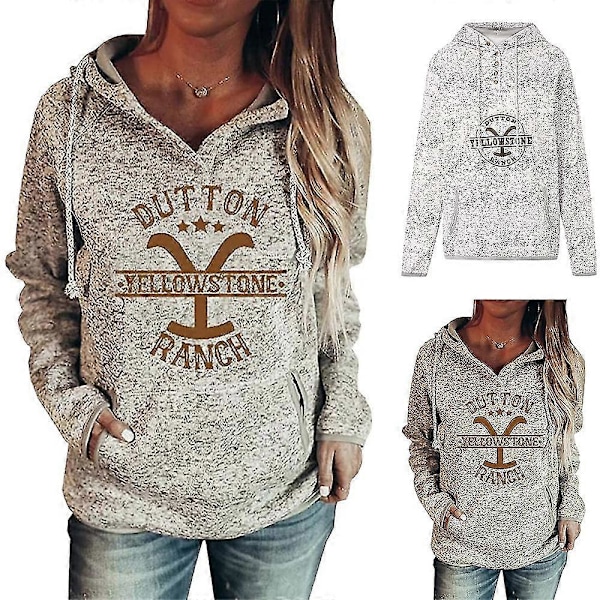 Dame Print Hættetrøje Langærmet Lomme Pullover Sweatshirt Sportstøj