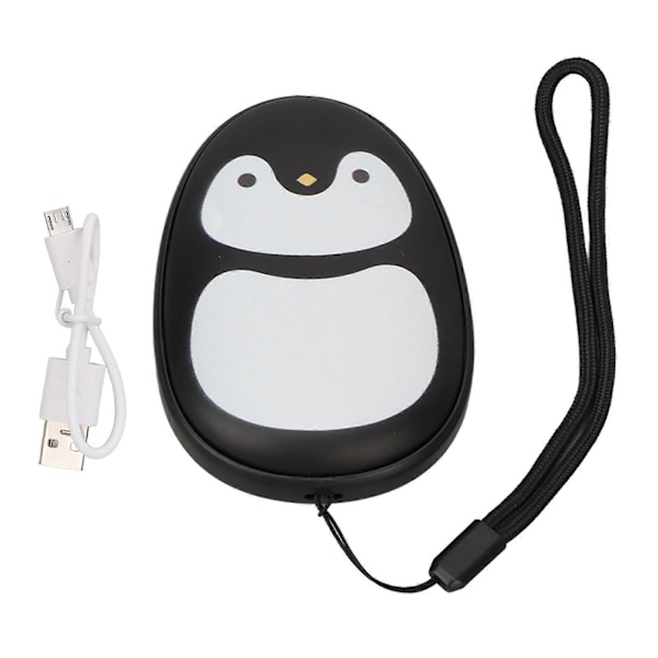 Svart Pingvinformet 2 i 1 Håndvarmer Powerbank USB-Lading Dobbeltsidig Oppvarming - 3 Temperaturinnstillinger