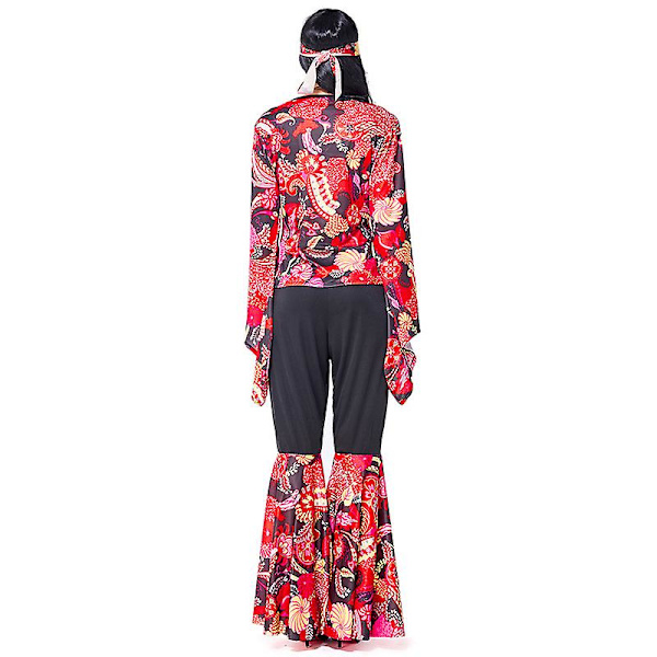 Monipari 60-70-luvun Rockabilly-hippiasu Bohemian Gypsy Disco Club Cosplay Carnival Halloween -juhlamekko Auburn XL