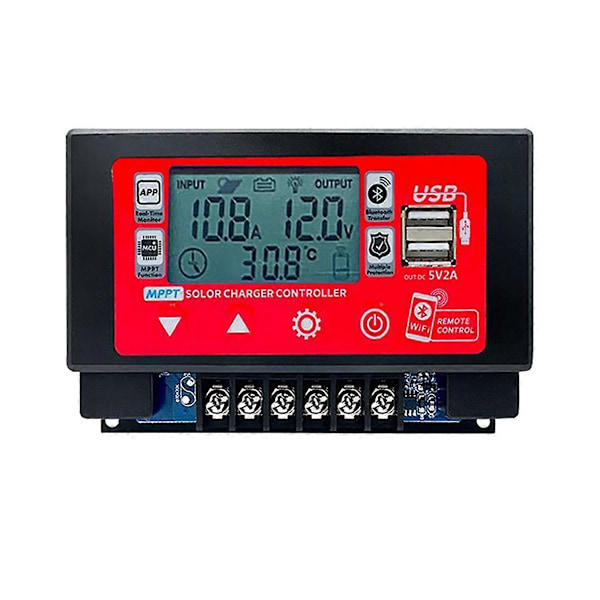 WIFI Bluetooth Solcelleladerkontroller 60A MPPT Kontroller med LCD-skjerm Dobbel USB-støtte 12V/24