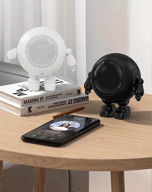 Bluetooth Robot Højttaler Sød Bærbar Lille Stål Bluetooth Audio Trådløs (Sort)