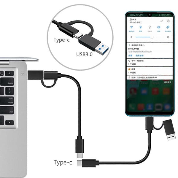 USB til USB C Kabel 2 i 1 USB3.0 USB A/C til C Hurtig Opladning 10Gbps Data Synkronisering