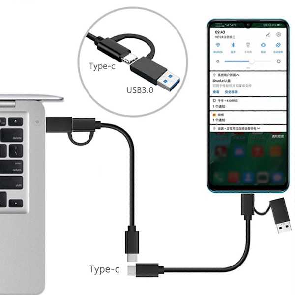 USB till USB C-kabel 2 i 1 USB3.0 USB A/C till C Snabbladdning 10Gbps Datasynkronisering