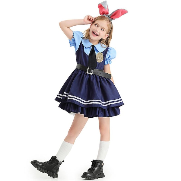 Cute Crazy Zoot Halloween Cosplay Girls Judy Hopps Rabbit Police Uniform Costume 5-7 Years Old