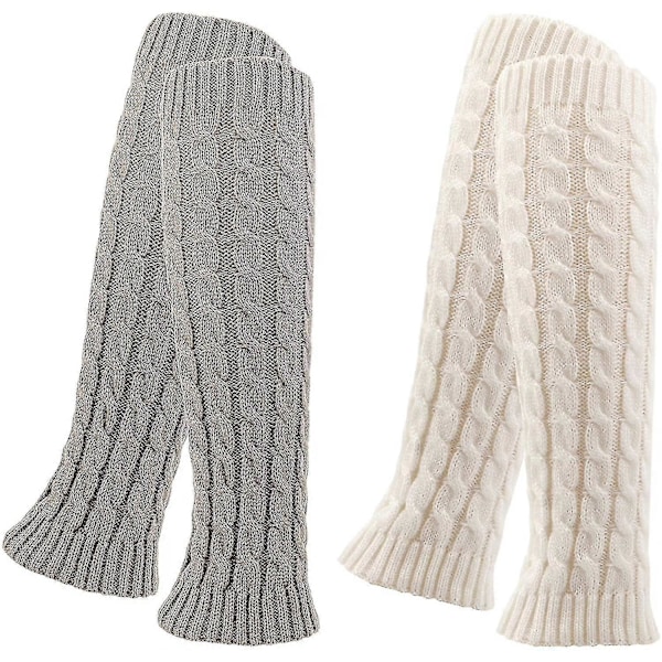 2 Par Dame Leggings, Benvarmere (2 stk, Hvit, Grå)