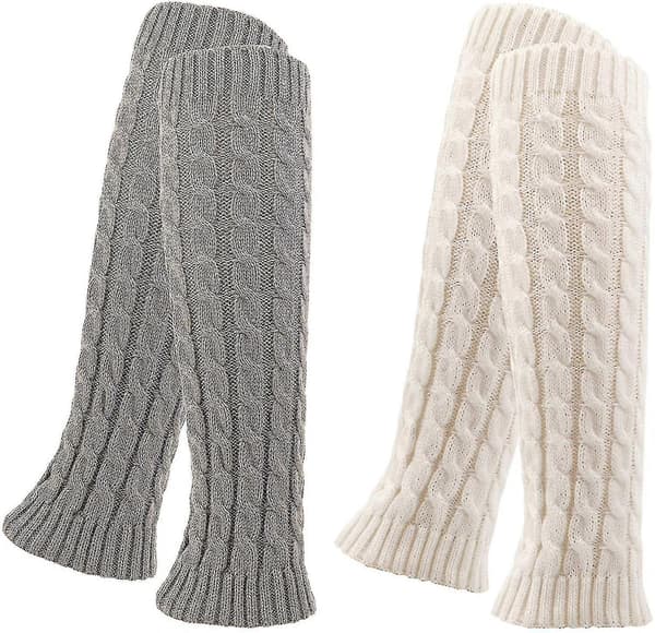 2 par damleggings, benvärmare (2 st, vit, grå)