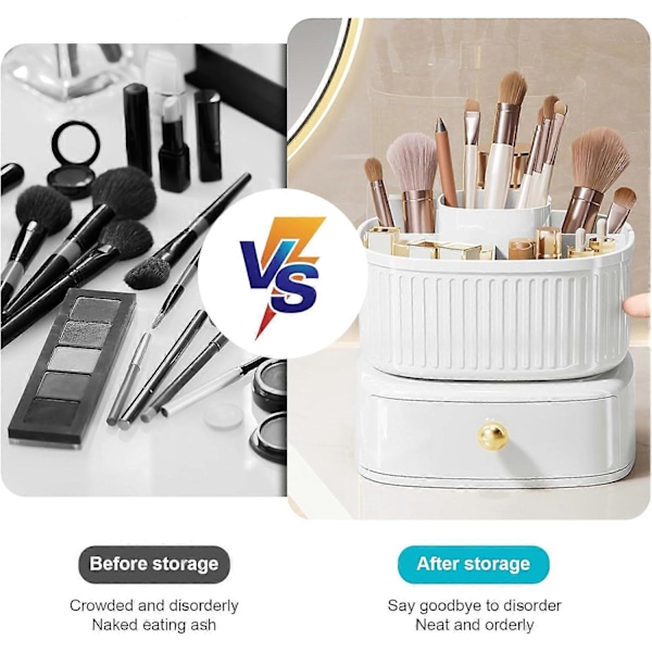 Makeup Organizer, 360 Graders Roterende Makeup Organizer med Skuffe, til Værelsesindretning, Toiletbord, Soveværelse, Badeværelse (Hvid)