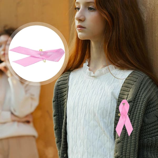Brystkreft innsamlingsbånd for dekorasjon 100 stk rosa polyester pins