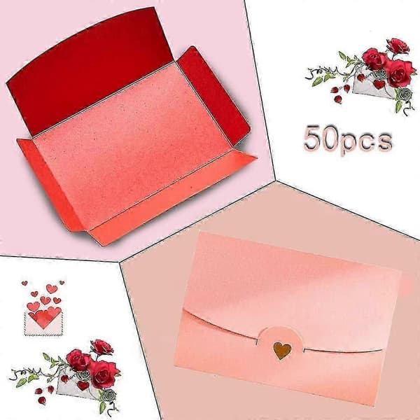 50 Stykker Mini Gavekort Konvolutter, rosa Mini Konvolutt
