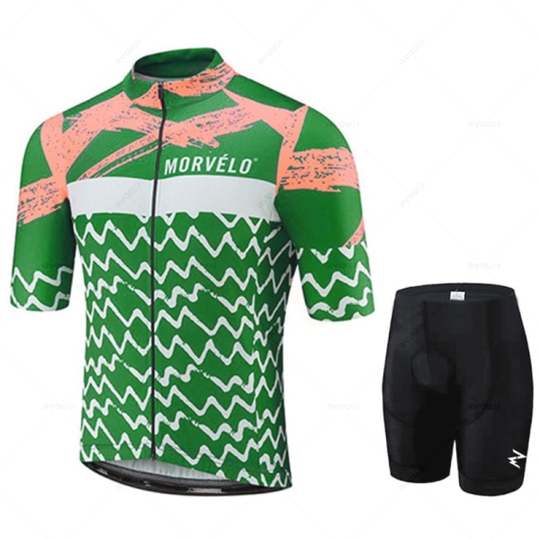 Morvelo Kesä Miesten Pyöräilyneulesarja Set Pyörä Vaatteet MTB Pyörä Vaatteet Lyhythihaiset Urheilut Ropa Maillot Ciclismo jersey set  6 M