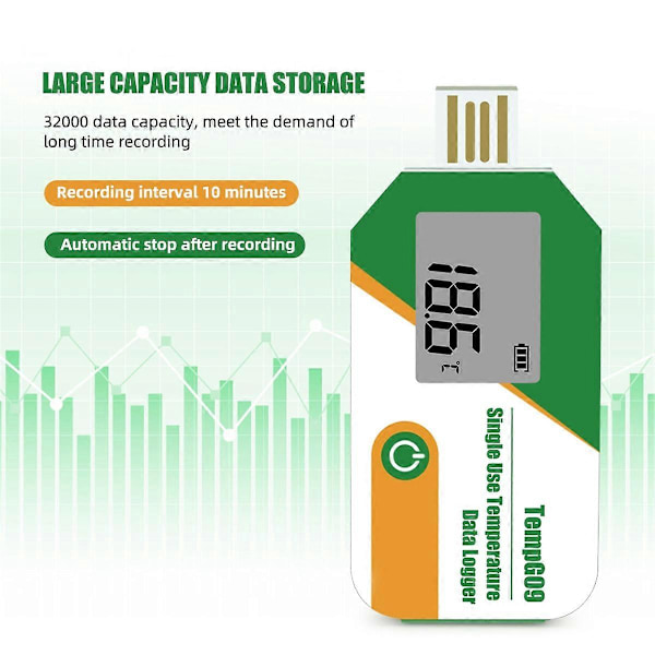 Digital Display USB Temperaturdataloggare 32000 Punktkapacitet Engångstemperaturmätare PD